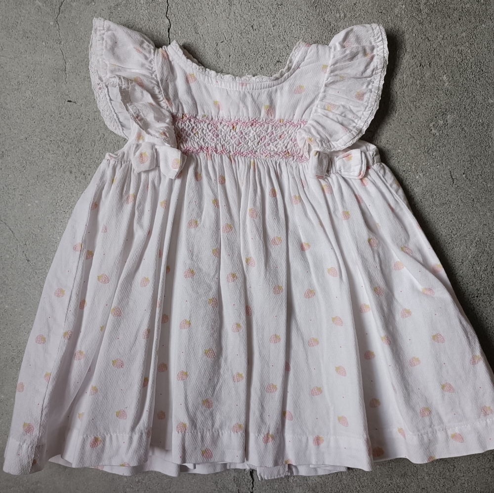 White Dress with strawberries, 6-9 months